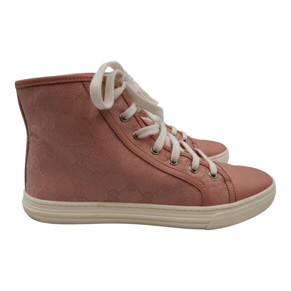 Gucci GG Logo Monogram Canvas High Top Sneakers Shoes Soft Pink Size 38.5/8.5 - Picture 7 of 13